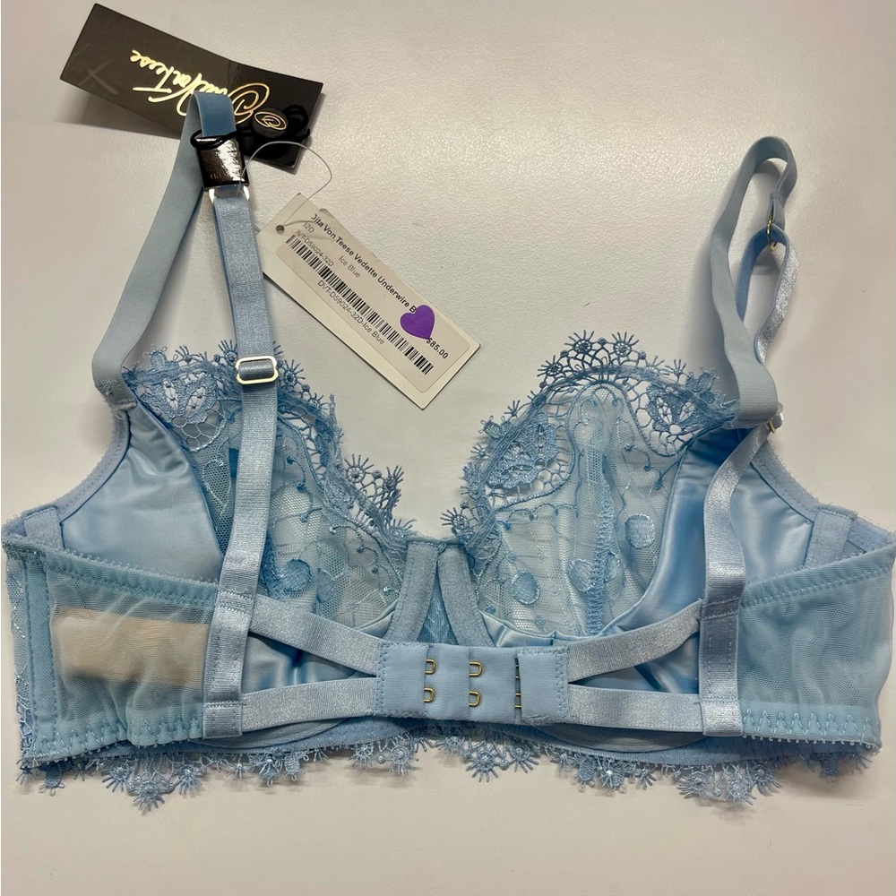 NWT Journelle Dita Von Teese Vedette Underwire Lace Sheer Bra Ice Blue 32D - Picture 10 of 13